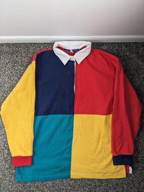 Vintage 90s Rugby Shirt Colorblock Long Sleeve Polo Trade Winds Womens Medium